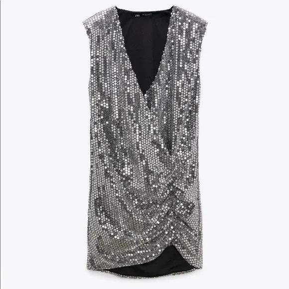zara silver wrap dress ZARA SILVER ASYMMETRIC ONE SHOULDER DRAPED
